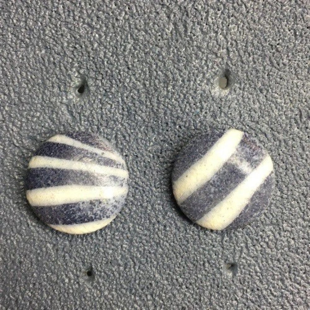 Pierced Button Earrings Round Zebra Stripes Grey Gray White Exotic Retro BoHo